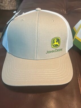 John Deere Tan and White Mesh Logo Trucker Hat